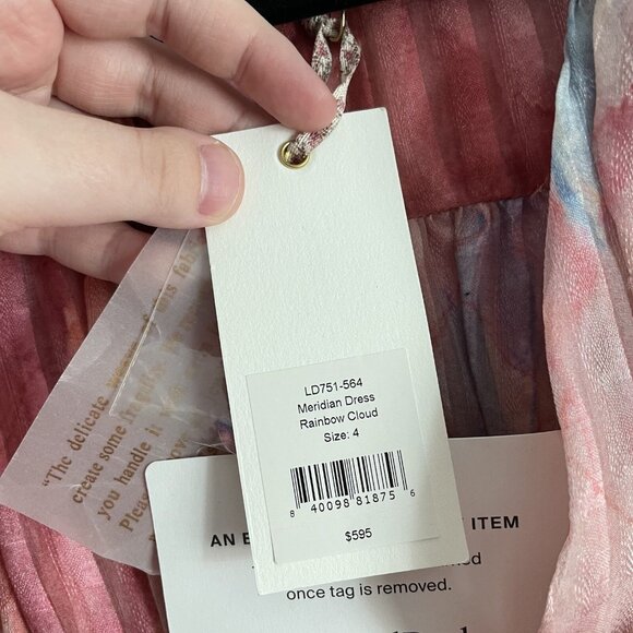 LoveShackFancy Women 4 Rainbow Cloud Silk Handkerchief Meridian Midi Dress NWT - Picture 11 of 15